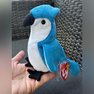 TY ROCKET Blue Plush Parrot Stuffed Animal - Soft Blue and White Bird